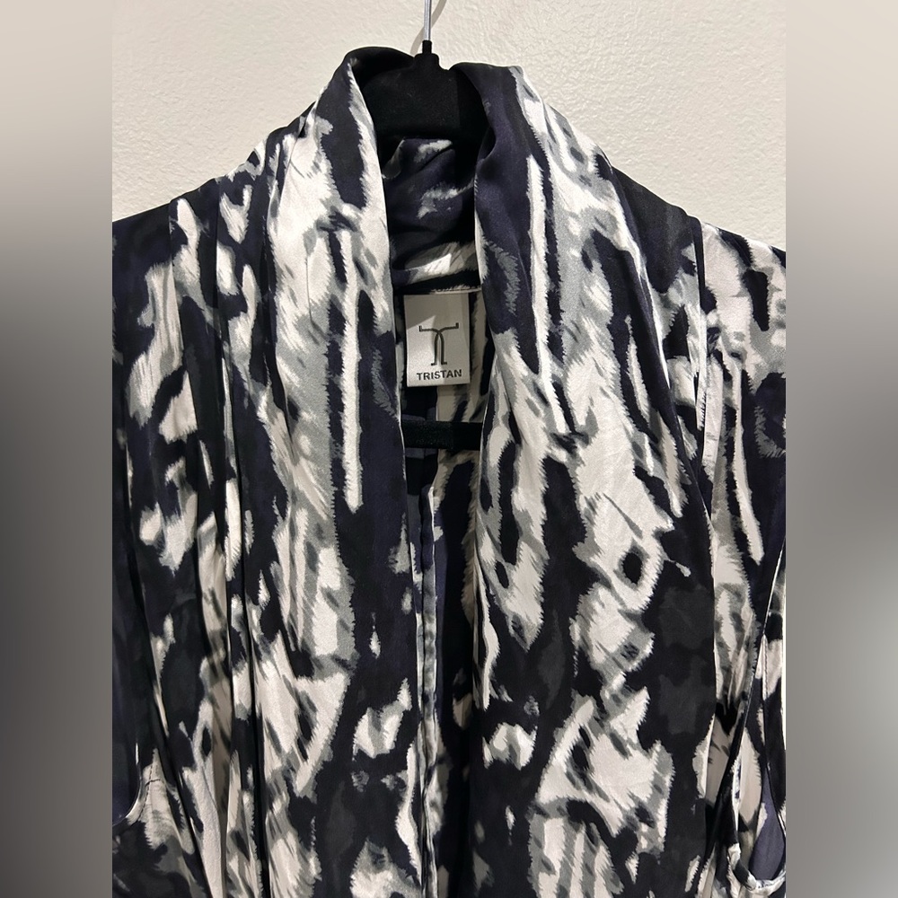 100% Silk Black & White Abstract Print Sleeveless Draped Dress-Size L - Picture 7 of 7